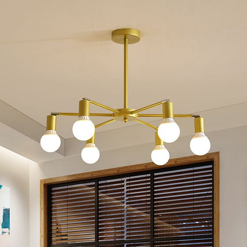 Modern Radial Metal Chandelier 3/4/6 Lights Hanging Ceiling Light in Gold for Bedroom with Bare Bulb Clearhalo 'Ceiling Lights' 'Chandeliers' 'Modern Chandeliers' 'Modern' Lighting' 758156