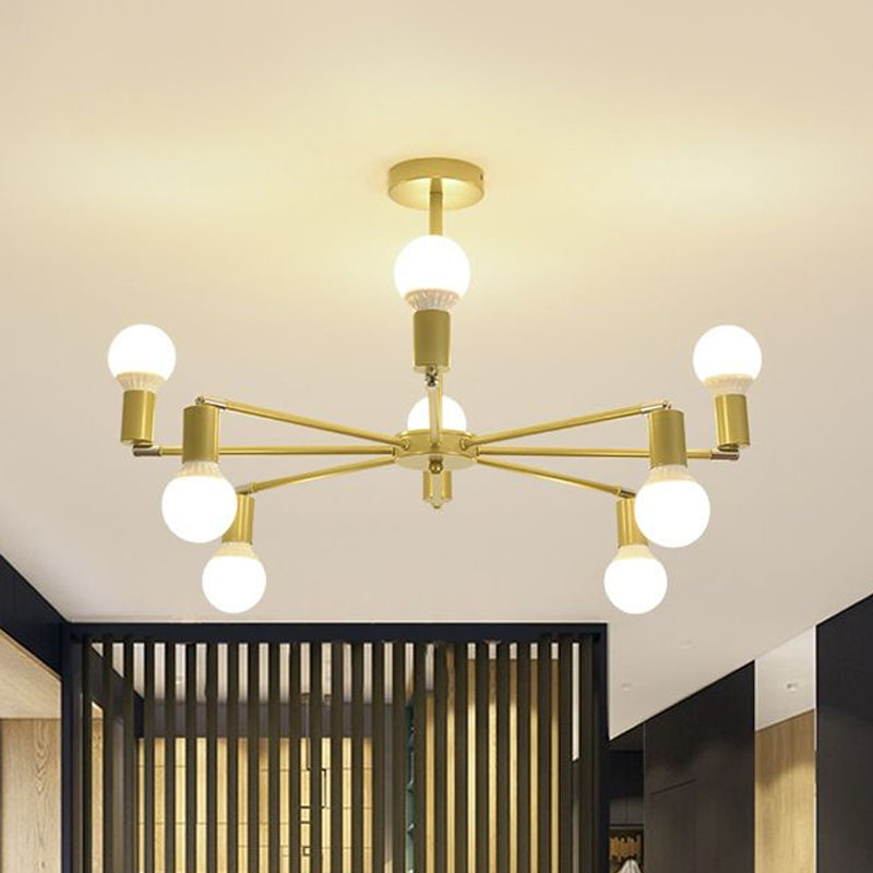 Modern Radial Metal Chandelier 3/4/6 Lights Hanging Ceiling Light in Gold for Bedroom with Bare Bulb Clearhalo 'Ceiling Lights' 'Chandeliers' 'Modern Chandeliers' 'Modern' Lighting' 758157