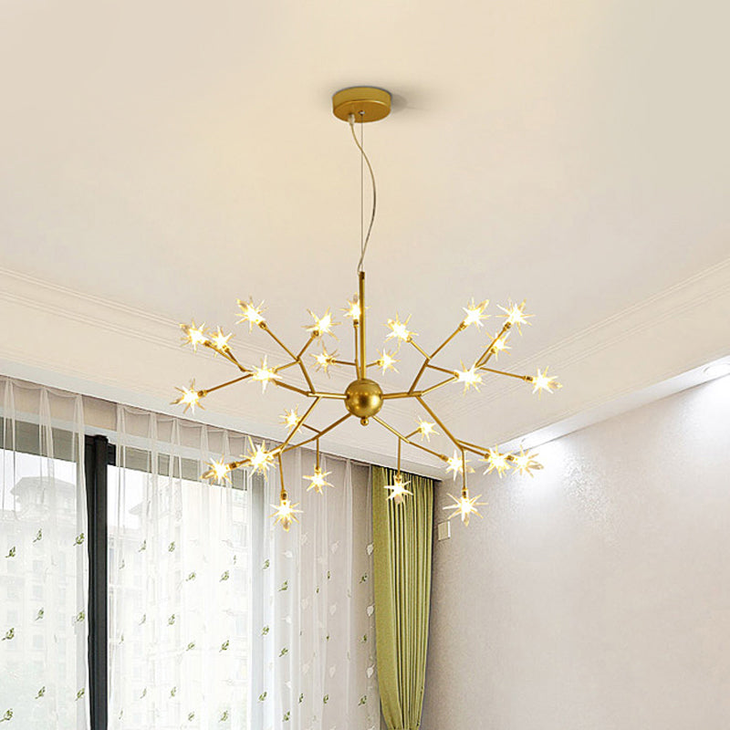 Modern Starry Pendant Light Fixture Iron 9/27/36-Light Dining Room Chandelier in Gold Clearhalo 'Ceiling Lights' 'Chandeliers' 'Modern Chandeliers' 'Modern' Lighting' 758160