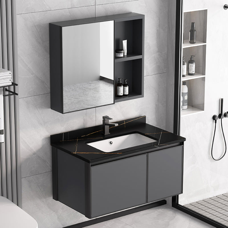 Rectangular Bathroom Vanity Single Sink Modern Gray Metal Base Vanity Set Clearhalo 'Bathroom Remodel & Bathroom Fixtures' 'Bathroom Vanities' 'bathroom_vanities' 'Home Improvement' 'home_improvement' 'home_improvement_bathroom_vanities' 7581620