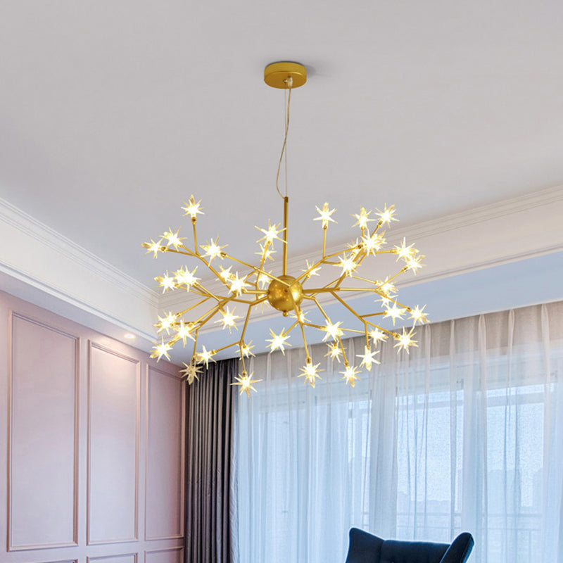 Modern Starry Pendant Light Fixture Iron 9/27/36-Light Dining Room Chandelier in Gold Clearhalo 'Ceiling Lights' 'Chandeliers' 'Modern Chandeliers' 'Modern' Lighting' 758164