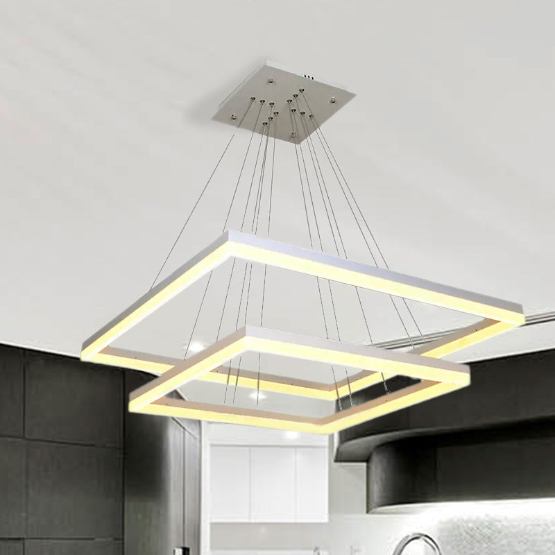 Square Acrylic Chandelier Light Modernism 1/2/3-Head White Ceiling Light Fixture in Warm/White Light Clearhalo 'Ceiling Lights' 'Chandeliers' 'Modern Chandeliers' 'Modern' Lighting' 758167