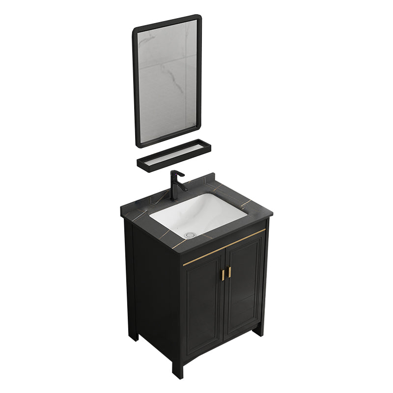 Rectangular Bathroom Vanity Glam Black Freestanding Metal Base Vanity Set Vanity & Faucet & Mirrors 24"L x 19"W x 32"H Towel Bar Not Included Clearhalo 'Bathroom Remodel & Bathroom Fixtures' 'Bathroom Vanities' 'bathroom_vanities' 'Home Improvement' 'home_improvement' 'home_improvement_bathroom_vanities' 7581689