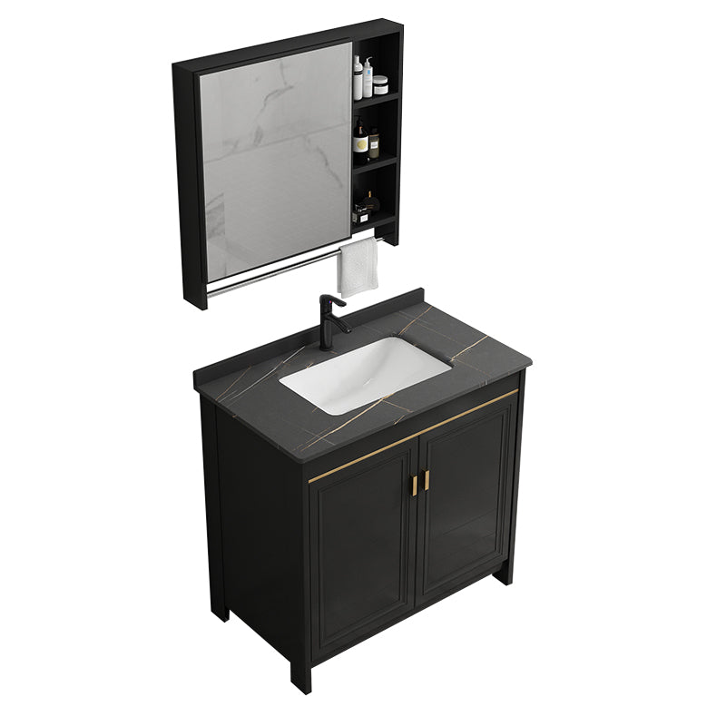 Rectangular Bathroom Vanity Glam Black Freestanding Metal Base Vanity Set Vanity & Faucet & Mirror Cabinet Towel Bar Included Clearhalo 'Bathroom Remodel & Bathroom Fixtures' 'Bathroom Vanities' 'bathroom_vanities' 'Home Improvement' 'home_improvement' 'home_improvement_bathroom_vanities' 7581701