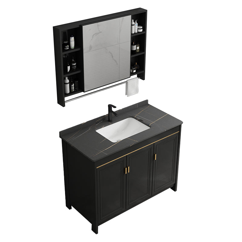 Rectangular Bathroom Vanity Glam Black Freestanding Metal Base Vanity Set Vanity & Faucet & Mirror Cabinet Towel Bar Included Clearhalo 'Bathroom Remodel & Bathroom Fixtures' 'Bathroom Vanities' 'bathroom_vanities' 'Home Improvement' 'home_improvement' 'home_improvement_bathroom_vanities' 7581702