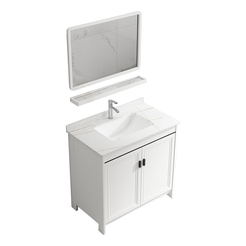 Freestanding Bathroom Vanity Single Sink White Modern Rectangular Vanity Set Vanity & Faucet & Mirrors Towel Bar Not Included Clearhalo 'Bathroom Remodel & Bathroom Fixtures' 'Bathroom Vanities' 'bathroom_vanities' 'Home Improvement' 'home_improvement' 'home_improvement_bathroom_vanities' 7581738