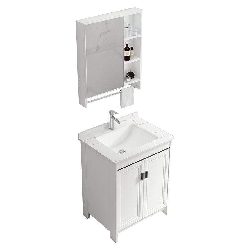 Freestanding Bathroom Vanity Single Sink White Modern Rectangular Vanity Set Vanity & Faucet & Mirror Cabinet 24"L x 19"W x 32"H Towel Bar Included Clearhalo 'Bathroom Remodel & Bathroom Fixtures' 'Bathroom Vanities' 'bathroom_vanities' 'Home Improvement' 'home_improvement' 'home_improvement_bathroom_vanities' 7581745