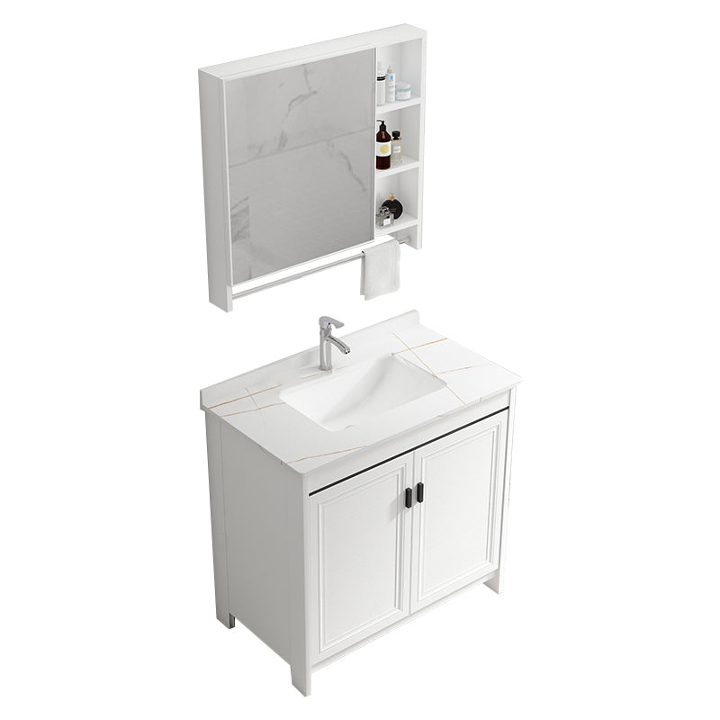 Freestanding Bathroom Vanity Single Sink White Modern Rectangular Vanity Set Vanity & Faucet & Mirror Cabinet Towel Bar Included Clearhalo 'Bathroom Remodel & Bathroom Fixtures' 'Bathroom Vanities' 'bathroom_vanities' 'Home Improvement' 'home_improvement' 'home_improvement_bathroom_vanities' 7581747