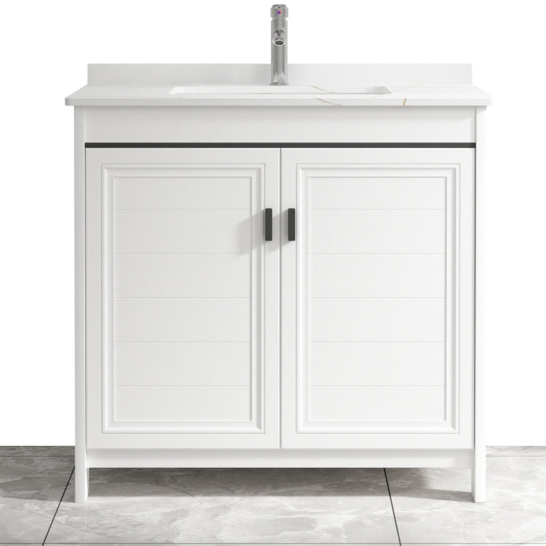 Freestanding Bathroom Vanity Single Sink White Modern Rectangular Vanity Set Clearhalo 'Bathroom Remodel & Bathroom Fixtures' 'Bathroom Vanities' 'bathroom_vanities' 'Home Improvement' 'home_improvement' 'home_improvement_bathroom_vanities' 7581748