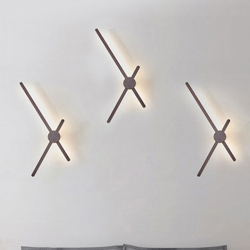 Crossed Lines Sconce Wall Light Metal Post Modern Wall Lamp in Brown for Living Room Clearhalo 'Cast Iron' 'Glass' 'Industrial' 'Modern wall lights' 'Modern' 'Tiffany' 'Traditional wall lights' 'Wall Lamps & Sconces' 'Wall Lights' Lighting' 758175