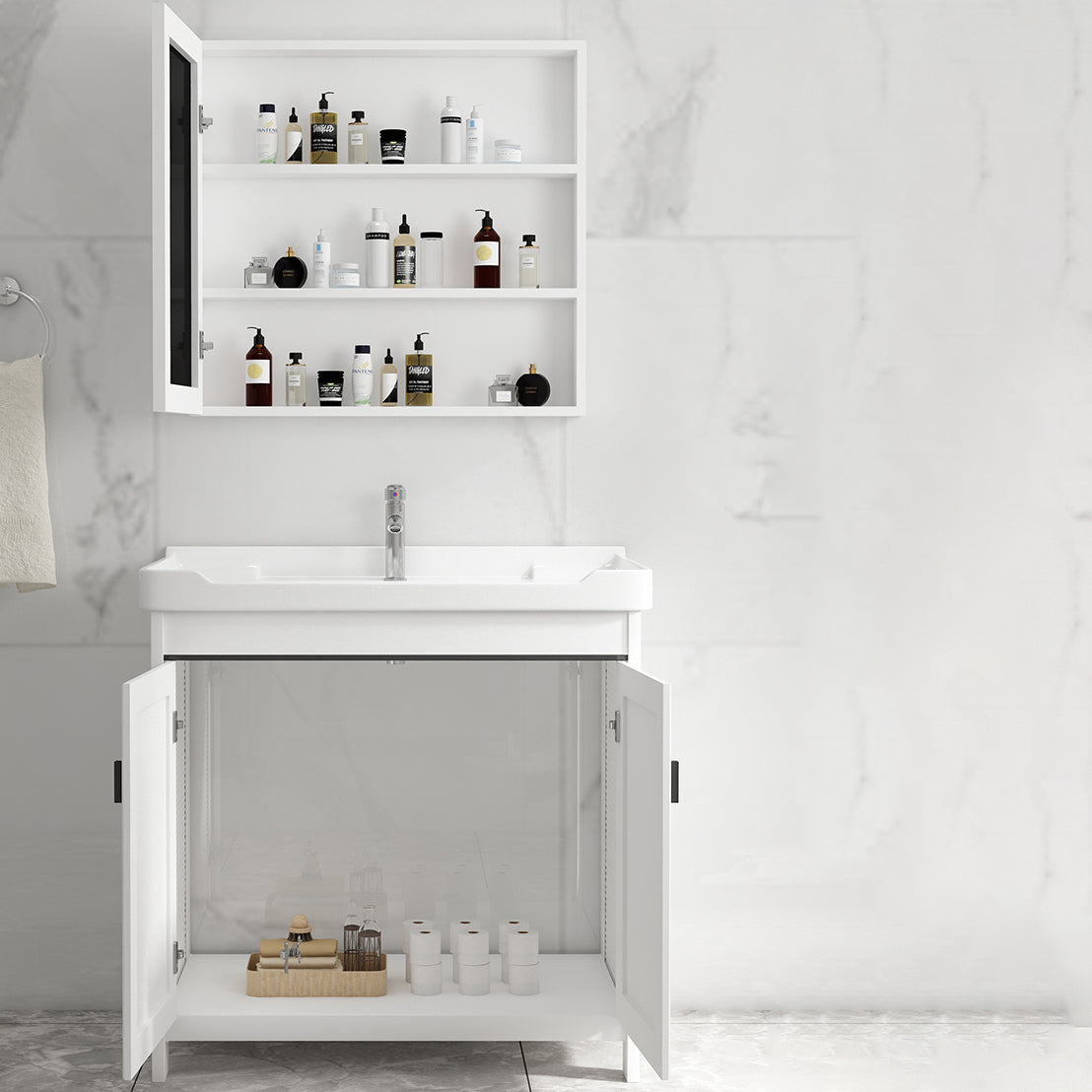 Modern White Sink Vanity Ceramic Single Rectangular Bath Vanity Clearhalo 'Bathroom Remodel & Bathroom Fixtures' 'Bathroom Vanities' 'bathroom_vanities' 'Home Improvement' 'home_improvement' 'home_improvement_bathroom_vanities' 7581830