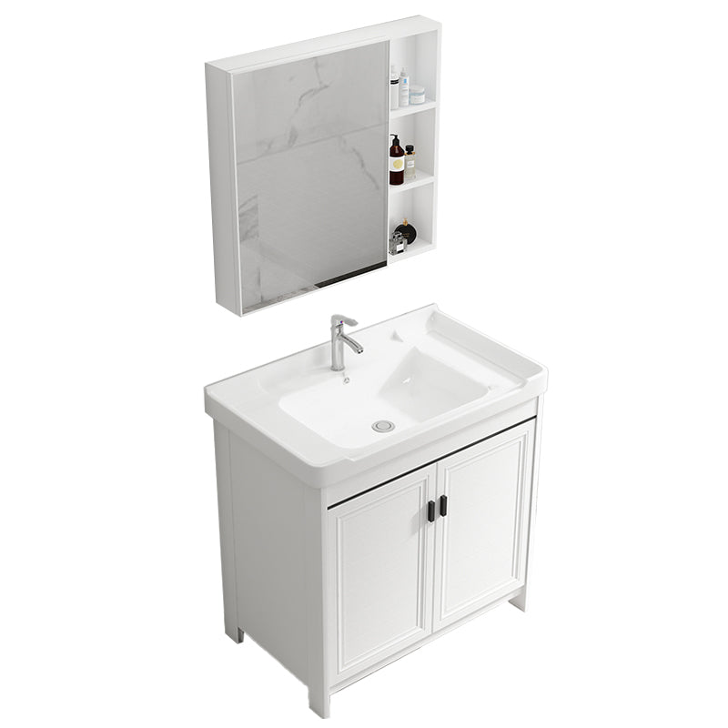 Modern White Sink Vanity Ceramic Single Rectangular Bath Vanity Vanity & Faucet & Mirror Cabinet 32"L x 19"W x 32"H Towel Bar Not Included Clearhalo 'Bathroom Remodel & Bathroom Fixtures' 'Bathroom Vanities' 'bathroom_vanities' 'Home Improvement' 'home_improvement' 'home_improvement_bathroom_vanities' 7581837
