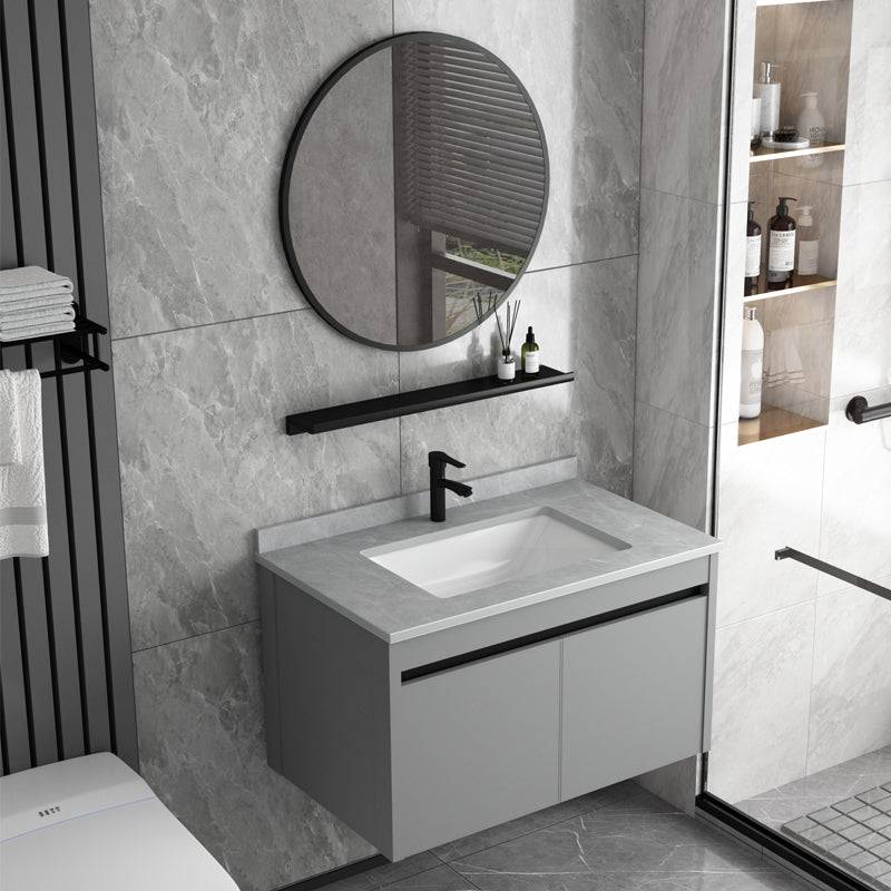 Wall Mount Bathroom Vanity Modern Gray Metal Frame Single Rectangular Vanity Set Clearhalo 'Bathroom Remodel & Bathroom Fixtures' 'Bathroom Vanities' 'bathroom_vanities' 'Home Improvement' 'home_improvement' 'home_improvement_bathroom_vanities' 7581968