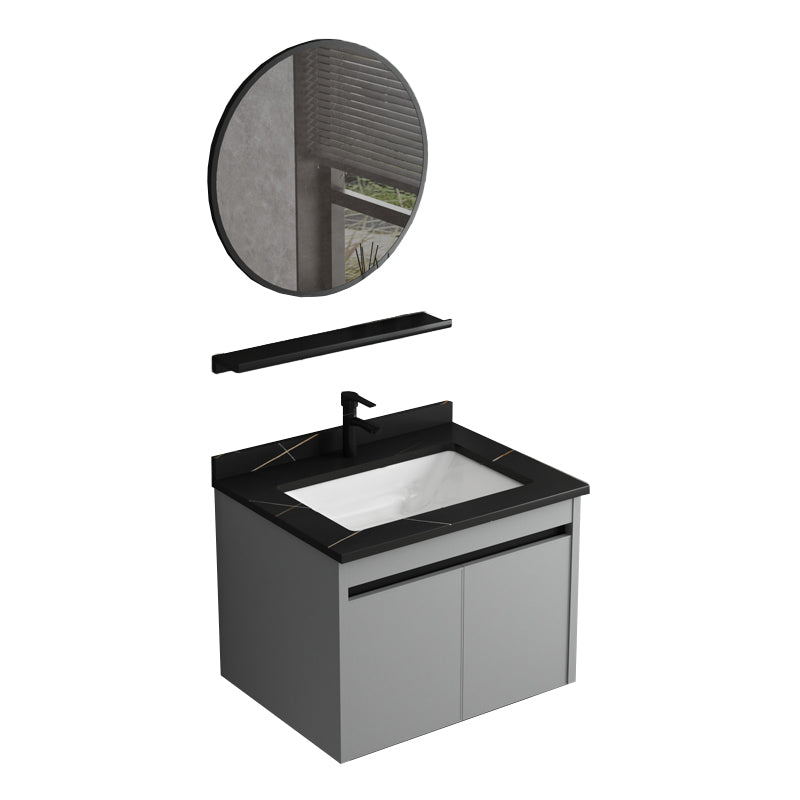 Wall Mount Bathroom Vanity Modern Gray Metal Frame Single Rectangular Vanity Set Vanity & Faucet & Mirrors 24"L x 19"W x 17"H Black Clearhalo 'Bathroom Remodel & Bathroom Fixtures' 'Bathroom Vanities' 'bathroom_vanities' 'Home Improvement' 'home_improvement' 'home_improvement_bathroom_vanities' 7581969