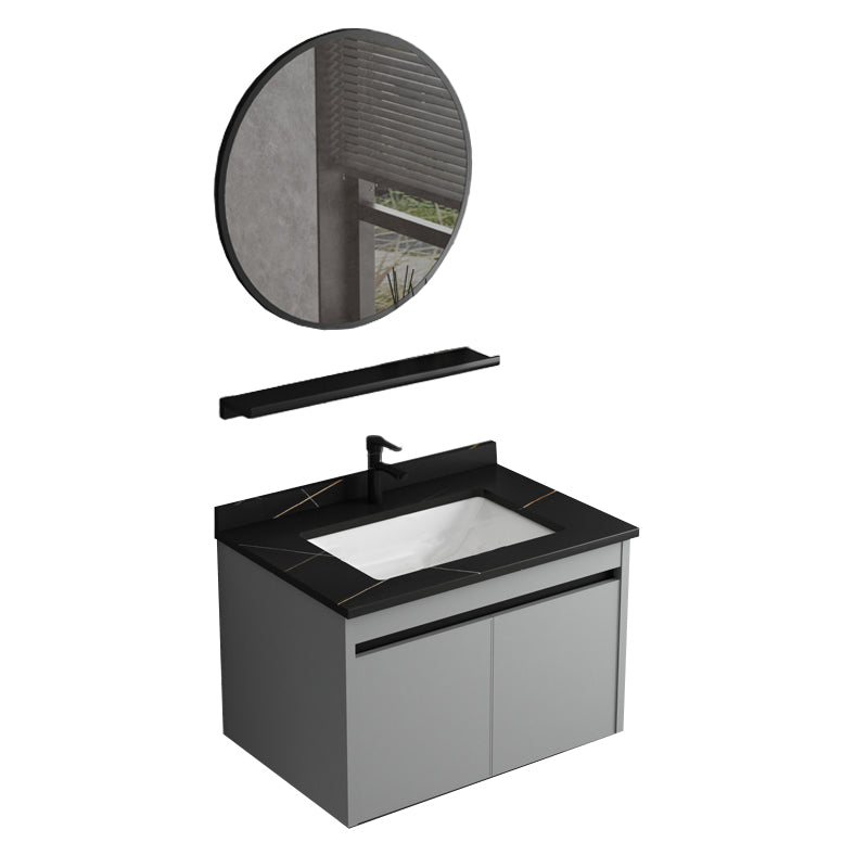 Wall Mount Bathroom Vanity Modern Gray Metal Frame Single Rectangular Vanity Set Vanity & Faucet & Mirrors 28"L x 19"W x 17"H Black Clearhalo 'Bathroom Remodel & Bathroom Fixtures' 'Bathroom Vanities' 'bathroom_vanities' 'Home Improvement' 'home_improvement' 'home_improvement_bathroom_vanities' 7581970