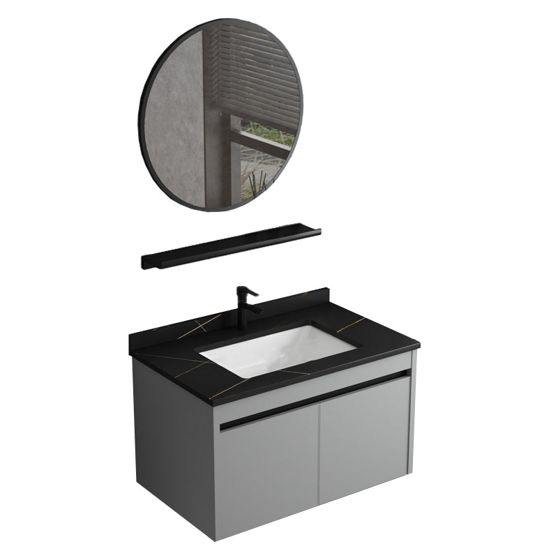 Wall Mount Bathroom Vanity Modern Gray Metal Frame Single Rectangular Vanity Set Vanity & Faucet & Mirrors 31"L x 19"W x 17"H Black Clearhalo 'Bathroom Remodel & Bathroom Fixtures' 'Bathroom Vanities' 'bathroom_vanities' 'Home Improvement' 'home_improvement' 'home_improvement_bathroom_vanities' 7581972