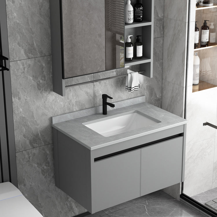 Wall Mount Bathroom Vanity Modern Gray Metal Frame Single Rectangular Vanity Set Clearhalo 'Bathroom Remodel & Bathroom Fixtures' 'Bathroom Vanities' 'bathroom_vanities' 'Home Improvement' 'home_improvement' 'home_improvement_bathroom_vanities' 7581973