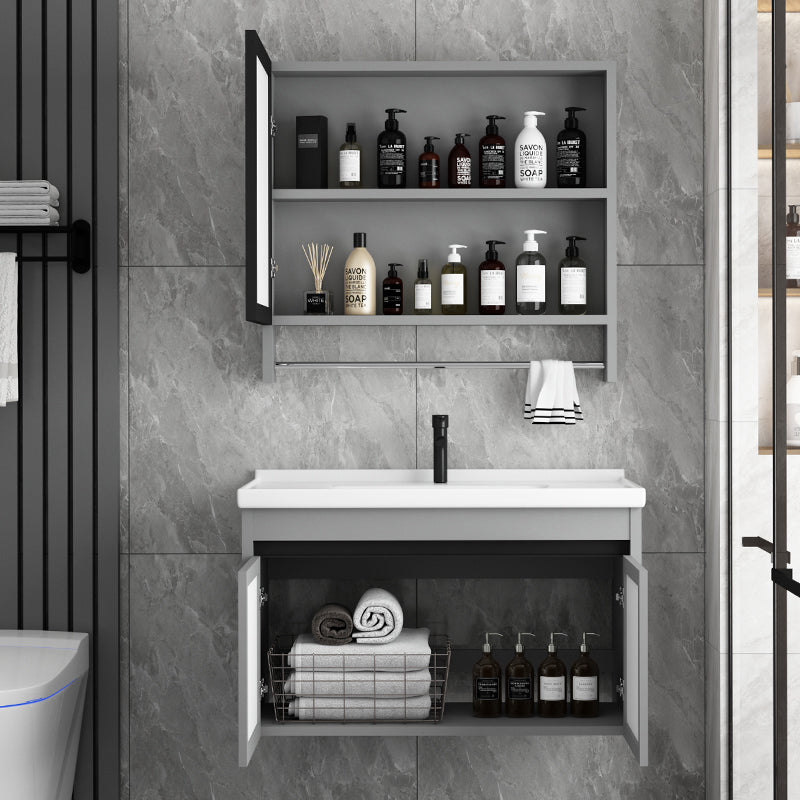 Wall Mount Bathroom Vanity Modern Gray Metal Frame Single Rectangular Vanity Set Clearhalo 'Bathroom Remodel & Bathroom Fixtures' 'Bathroom Vanities' 'bathroom_vanities' 'Home Improvement' 'home_improvement' 'home_improvement_bathroom_vanities' 7581974