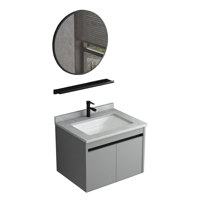 Wall Mount Bathroom Vanity Modern Gray Metal Frame Single Rectangular Vanity Set Vanity & Faucet & Mirrors 24"L x 19"W x 17"H Gray Clearhalo 'Bathroom Remodel & Bathroom Fixtures' 'Bathroom Vanities' 'bathroom_vanities' 'Home Improvement' 'home_improvement' 'home_improvement_bathroom_vanities' 7581975