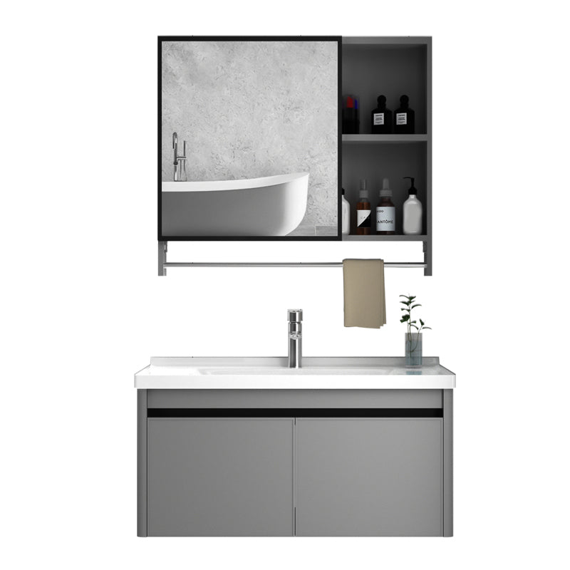 Wall Mount Bathroom Vanity Modern Gray Metal Frame Single Rectangular Vanity Set Clearhalo 'Bathroom Remodel & Bathroom Fixtures' 'Bathroom Vanities' 'bathroom_vanities' 'Home Improvement' 'home_improvement' 'home_improvement_bathroom_vanities' 7581976