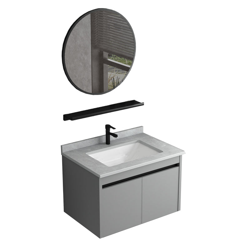 Wall Mount Bathroom Vanity Modern Gray Metal Frame Single Rectangular Vanity Set Vanity & Faucet & Mirrors 28"L x 19"W x 17"H Gray Clearhalo 'Bathroom Remodel & Bathroom Fixtures' 'Bathroom Vanities' 'bathroom_vanities' 'Home Improvement' 'home_improvement' 'home_improvement_bathroom_vanities' 7581977