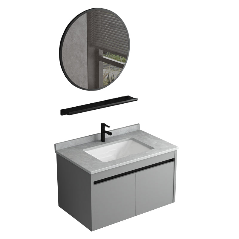 Wall Mount Bathroom Vanity Modern Gray Metal Frame Single Rectangular Vanity Set Vanity & Faucet & Mirrors 31"L x 19"W x 17"H Gray Clearhalo 'Bathroom Remodel & Bathroom Fixtures' 'Bathroom Vanities' 'bathroom_vanities' 'Home Improvement' 'home_improvement' 'home_improvement_bathroom_vanities' 7581978