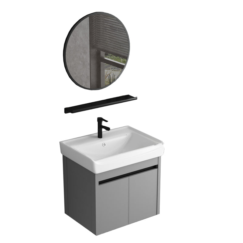 Wall Mount Bathroom Vanity Modern Gray Metal Frame Single Rectangular Vanity Set Vanity & Faucet & Mirrors 20"L x 14"W x 18"H White Clearhalo 'Bathroom Remodel & Bathroom Fixtures' 'Bathroom Vanities' 'bathroom_vanities' 'Home Improvement' 'home_improvement' 'home_improvement_bathroom_vanities' 7581983