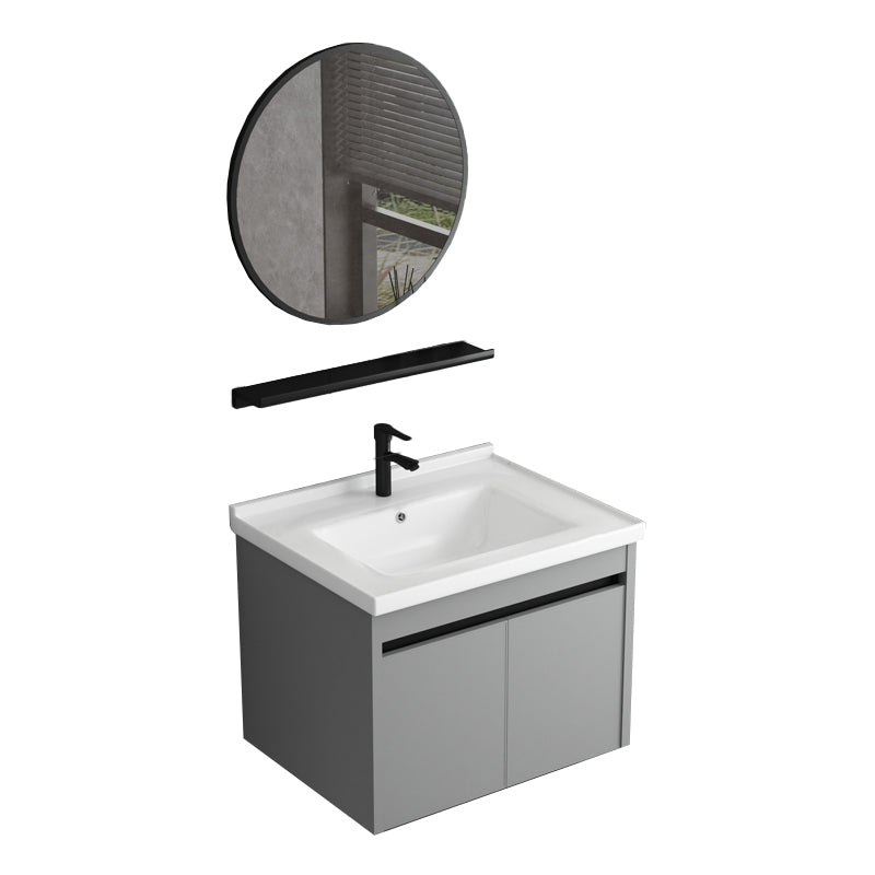 Wall Mount Bathroom Vanity Modern Gray Metal Frame Single Rectangular Vanity Set Vanity & Faucet & Mirrors 24"L x 19"W x 17"H White Clearhalo 'Bathroom Remodel & Bathroom Fixtures' 'Bathroom Vanities' 'bathroom_vanities' 'Home Improvement' 'home_improvement' 'home_improvement_bathroom_vanities' 7581984