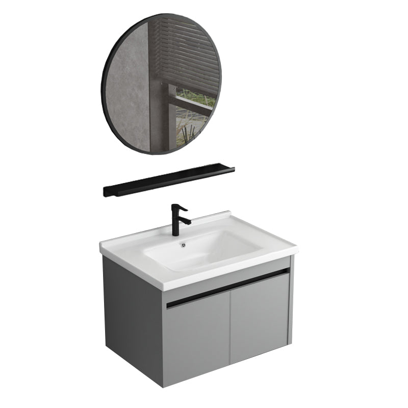 Wall Mount Bathroom Vanity Modern Gray Metal Frame Single Rectangular Vanity Set Vanity & Faucet & Mirrors 28"L x 19"W x 17"H White Clearhalo 'Bathroom Remodel & Bathroom Fixtures' 'Bathroom Vanities' 'bathroom_vanities' 'Home Improvement' 'home_improvement' 'home_improvement_bathroom_vanities' 7581987