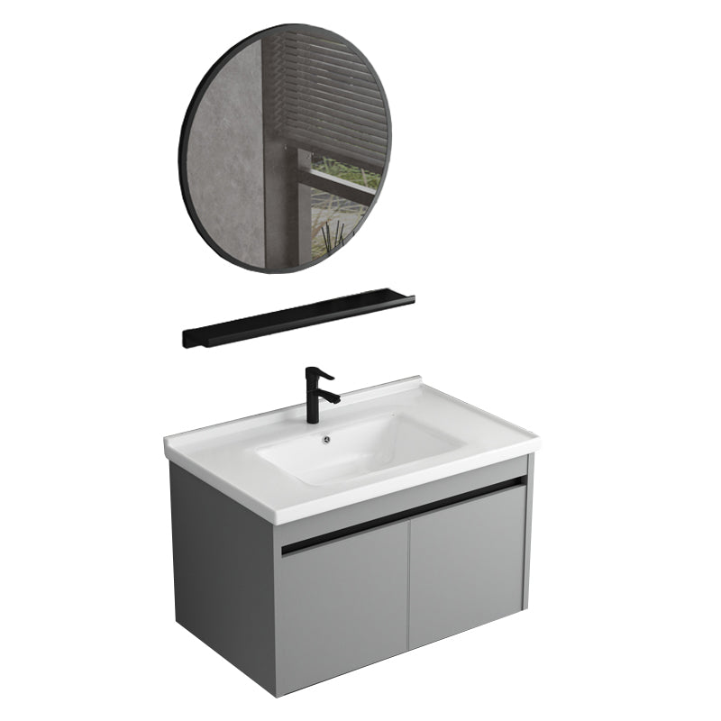 Wall Mount Bathroom Vanity Modern Gray Metal Frame Single Rectangular Vanity Set Vanity & Faucet & Mirrors 31"L x 19"W x 17"H White Clearhalo 'Bathroom Remodel & Bathroom Fixtures' 'Bathroom Vanities' 'bathroom_vanities' 'Home Improvement' 'home_improvement' 'home_improvement_bathroom_vanities' 7581988