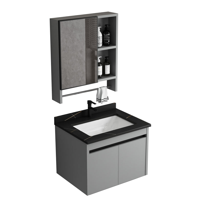 Wall Mount Bathroom Vanity Modern Gray Metal Frame Single Rectangular Vanity Set Vanity & Faucet & Mirror Cabinet 24"L x 19"W x 17"H Black Clearhalo 'Bathroom Remodel & Bathroom Fixtures' 'Bathroom Vanities' 'bathroom_vanities' 'Home Improvement' 'home_improvement' 'home_improvement_bathroom_vanities' 7581989