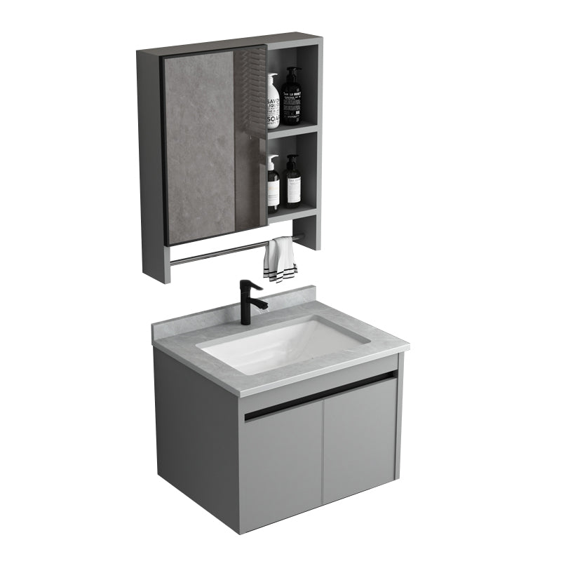 Wall Mount Bathroom Vanity Modern Gray Metal Frame Single Rectangular Vanity Set Vanity & Faucet & Mirror Cabinet 24"L x 19"W x 17"H Gray Clearhalo 'Bathroom Remodel & Bathroom Fixtures' 'Bathroom Vanities' 'bathroom_vanities' 'Home Improvement' 'home_improvement' 'home_improvement_bathroom_vanities' 7581992