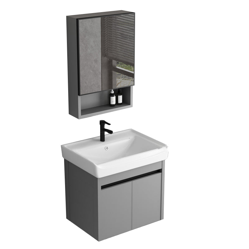 Wall Mount Bathroom Vanity Modern Gray Metal Frame Single Rectangular Vanity Set Vanity & Faucet & Mirror Cabinet 20"L x 14"W x 18"H White Clearhalo 'Bathroom Remodel & Bathroom Fixtures' 'Bathroom Vanities' 'bathroom_vanities' 'Home Improvement' 'home_improvement' 'home_improvement_bathroom_vanities' 7581996