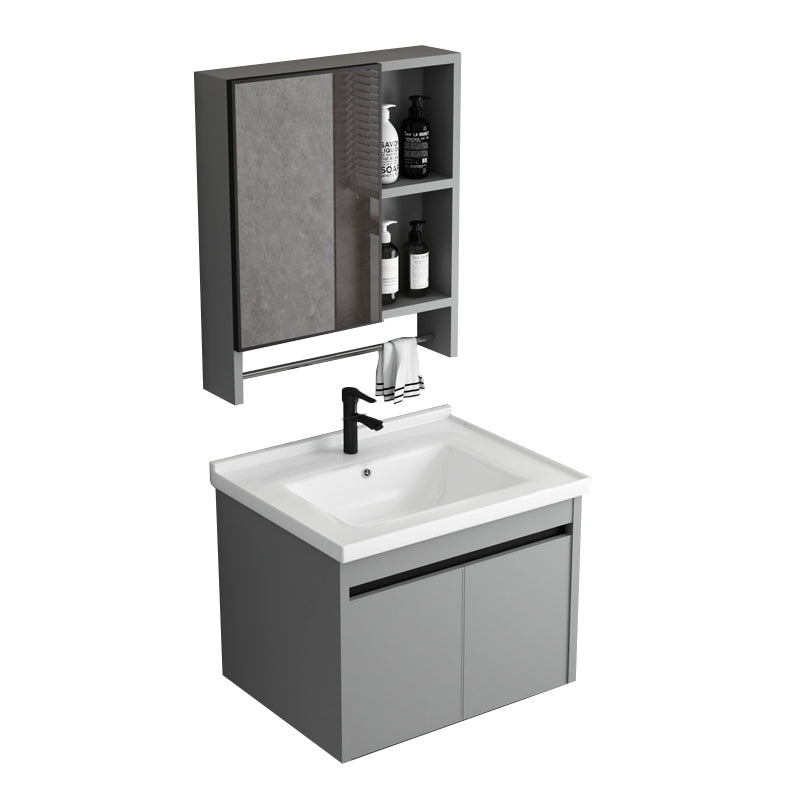 Wall Mount Bathroom Vanity Modern Gray Metal Frame Single Rectangular Vanity Set Vanity & Faucet & Mirror Cabinet 24"L x 19"W x 17"H White Clearhalo 'Bathroom Remodel & Bathroom Fixtures' 'Bathroom Vanities' 'bathroom_vanities' 'Home Improvement' 'home_improvement' 'home_improvement_bathroom_vanities' 7581997