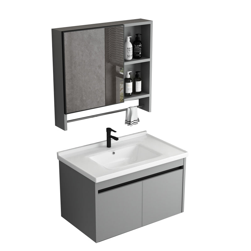 Wall Mount Bathroom Vanity Modern Gray Metal Frame Single Rectangular Vanity Set Vanity & Faucet & Mirror Cabinet 31"L x 19"W x 17"H White Clearhalo 'Bathroom Remodel & Bathroom Fixtures' 'Bathroom Vanities' 'bathroom_vanities' 'Home Improvement' 'home_improvement' 'home_improvement_bathroom_vanities' 7581999