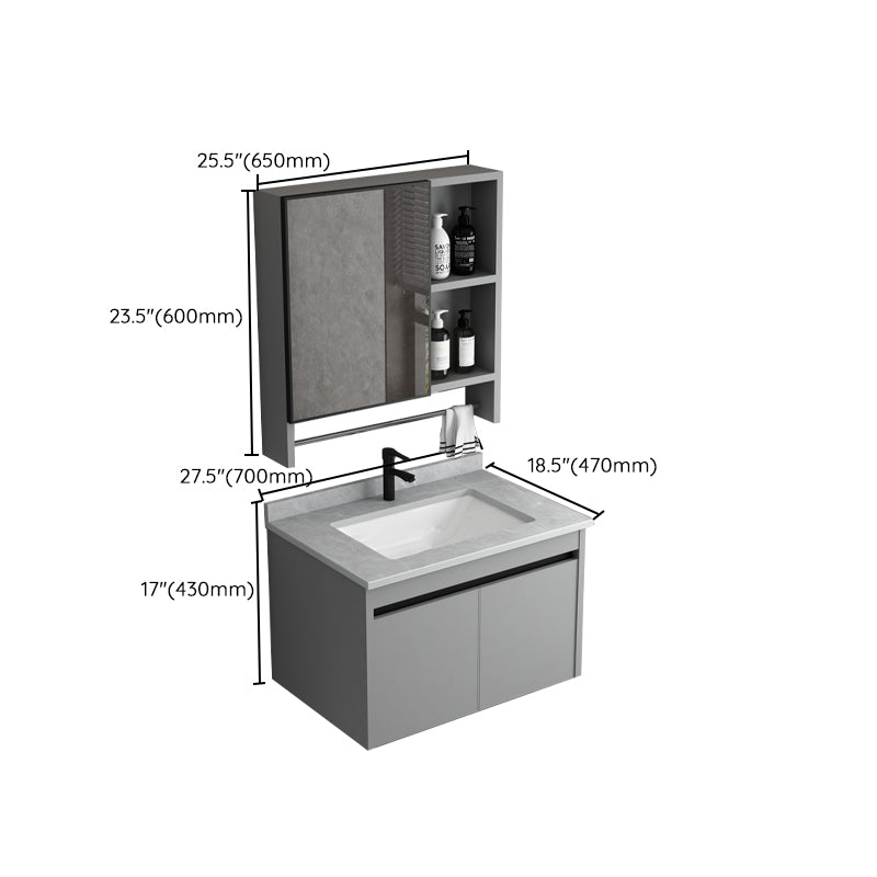 Wall Mount Bathroom Vanity Modern Gray Metal Frame Single Rectangular Vanity Set Clearhalo 'Bathroom Remodel & Bathroom Fixtures' 'Bathroom Vanities' 'bathroom_vanities' 'Home Improvement' 'home_improvement' 'home_improvement_bathroom_vanities' 7582021