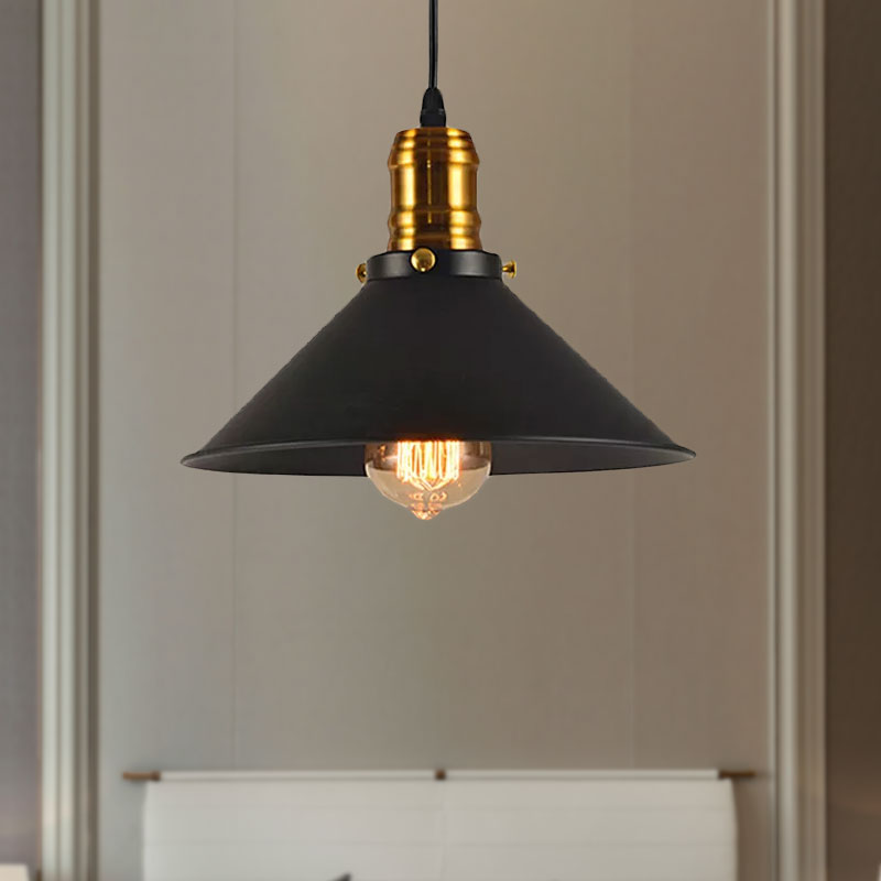 1/2/3-Pack Cone Metal Ceiling Pendant Vintage Stylish 1 Light Dining Room Pendant Light in Black, 10"/12"/14" Width Clearhalo 'Art Deco Pendants' 'Black' 'Cast Iron' 'Ceiling Lights' 'Ceramic' 'Crystal' 'Industrial Pendants' 'Industrial' 'Metal' 'Middle Century Pendants' 'Pendant Lights' 'Pendants' 'Rustic Pendants' 'Tiffany' Lighting' 758214