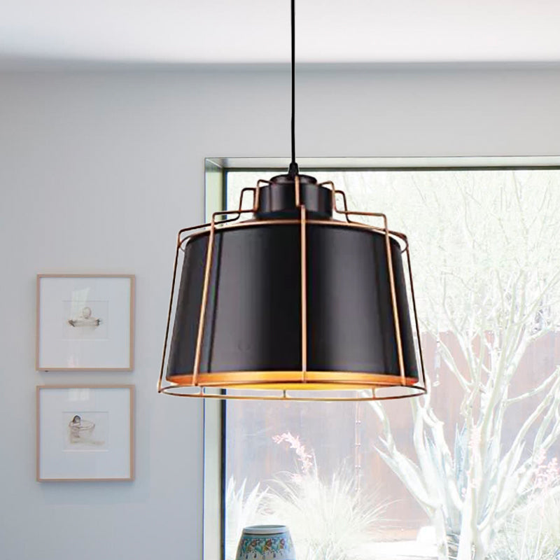 Metal Drum Shade Ceiling Fixture Industrial 1 Light Dining Table Suspension Lamp in Black Clearhalo 'Ceiling Lights' 'Modern Pendants' 'Modern' 'Pendant Lights' 'Pendants' Lighting' 758257