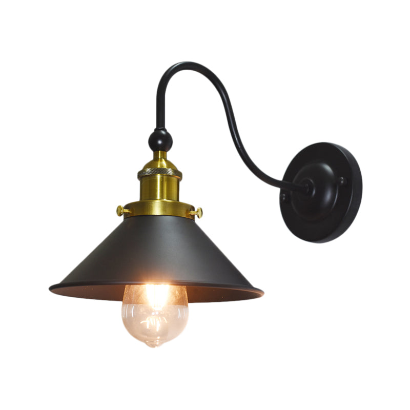 Black One Light Sconce Light Industrial Metal Cone Wall Lighting Fixture for Corridor Clearhalo 'Art deco wall lights' 'Cast Iron' 'Glass' 'Industrial wall lights' 'Industrial' 'Middle century wall lights' 'Modern' 'Rustic wall lights' 'Tiffany' 'Traditional wall lights' 'Wall Lamps & Sconces' 'Wall Lights' Lighting' 758281