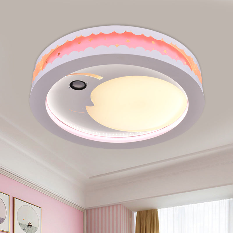 Hollowed Out Crescent Music Ceiling Light Metal Bedroom LED Flush Mounted Lamp in Pink/Blue/Navy Pink Clearhalo 'Ceiling Lights' 'Close To Ceiling Lights' 'Close to ceiling' 'Flush mount' Lighting' 758309