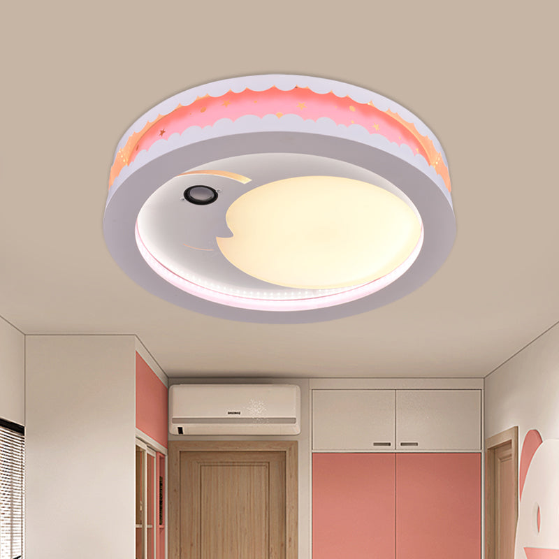 Hollowed Out Crescent Music Ceiling Light Metal Bedroom LED Flush Mounted Lamp in Pink/Blue/Navy Clearhalo 'Ceiling Lights' 'Close To Ceiling Lights' 'Close to ceiling' 'Flush mount' Lighting' 758310