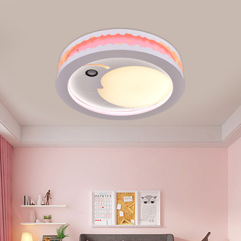 Hollowed Out Crescent Music Ceiling Light Metal Bedroom LED Flush Mounted Lamp in Pink/Blue/Navy Clearhalo 'Ceiling Lights' 'Close To Ceiling Lights' 'Close to ceiling' 'Flush mount' Lighting' 758311