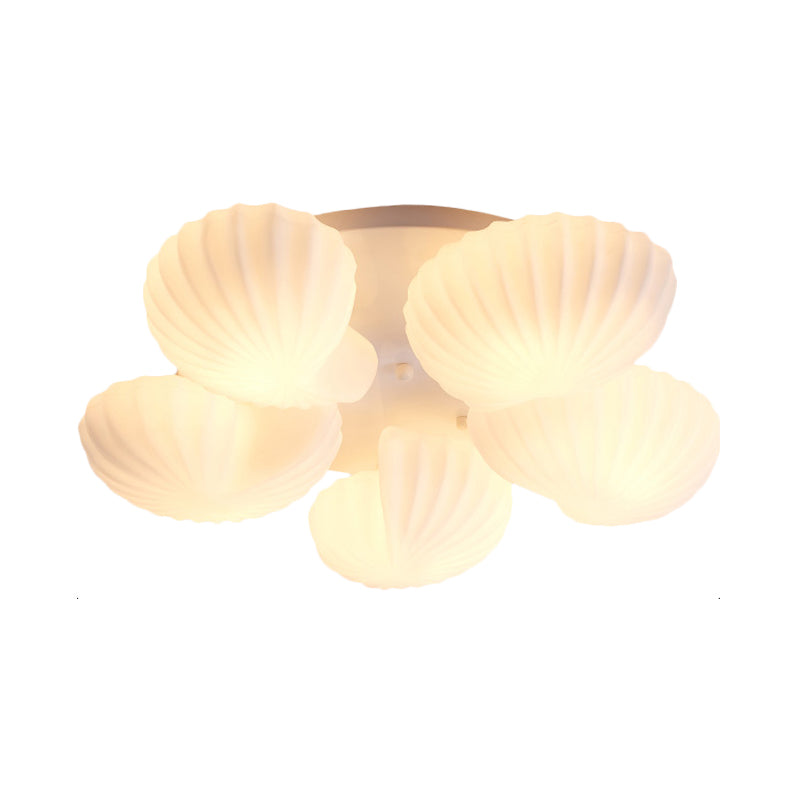 White Glass Scallop Shell Flush Light Nautical 3/5-Light Flush Mount Ceiling Lighting for Living Room Clearhalo 'Ceiling Lights' 'Close To Ceiling Lights' 'Close to ceiling' 'Flush mount' Lighting' 758322