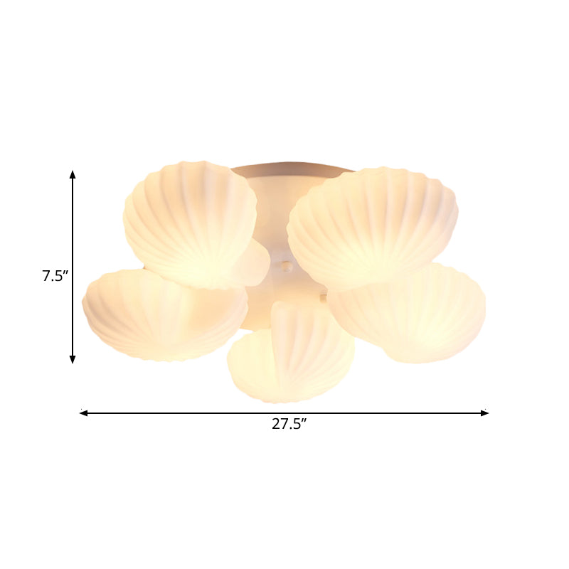 White Glass Scallop Shell Flush Light Nautical 3/5-Light Flush Mount Ceiling Lighting for Living Room Clearhalo 'Ceiling Lights' 'Close To Ceiling Lights' 'Close to ceiling' 'Flush mount' Lighting' 758324