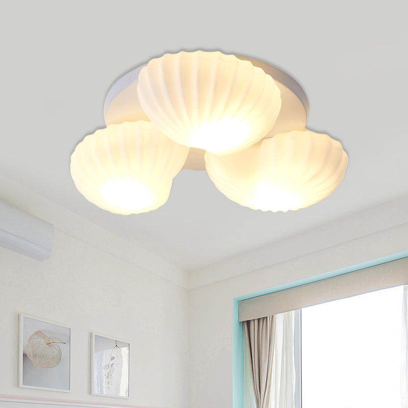 White Glass Scallop Shell Flush Light Nautical 3/5-Light Flush Mount Ceiling Lighting for Living Room Clearhalo 'Ceiling Lights' 'Close To Ceiling Lights' 'Close to ceiling' 'Flush mount' Lighting' 758326