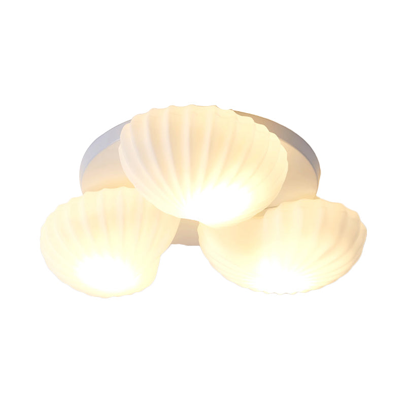 White Glass Scallop Shell Flush Light Nautical 3/5-Light Flush Mount Ceiling Lighting for Living Room Clearhalo 'Ceiling Lights' 'Close To Ceiling Lights' 'Close to ceiling' 'Flush mount' Lighting' 758327