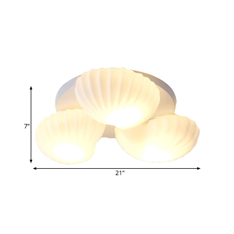 White Glass Scallop Shell Flush Light Nautical 3/5-Light Flush Mount Ceiling Lighting for Living Room Clearhalo 'Ceiling Lights' 'Close To Ceiling Lights' 'Close to ceiling' 'Flush mount' Lighting' 758329