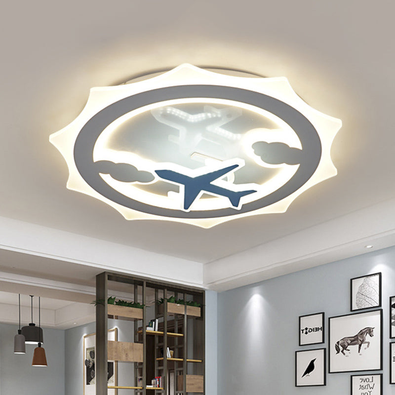 Sun Thin Acrylic Ceiling Flush Light Kids White LED Flush Mount Recessed Lighting with Cloud and Airplane Pattern White Clearhalo 'Ceiling Lights' 'Close To Ceiling Lights' 'Close to ceiling' 'Flush mount' Lighting' 758330