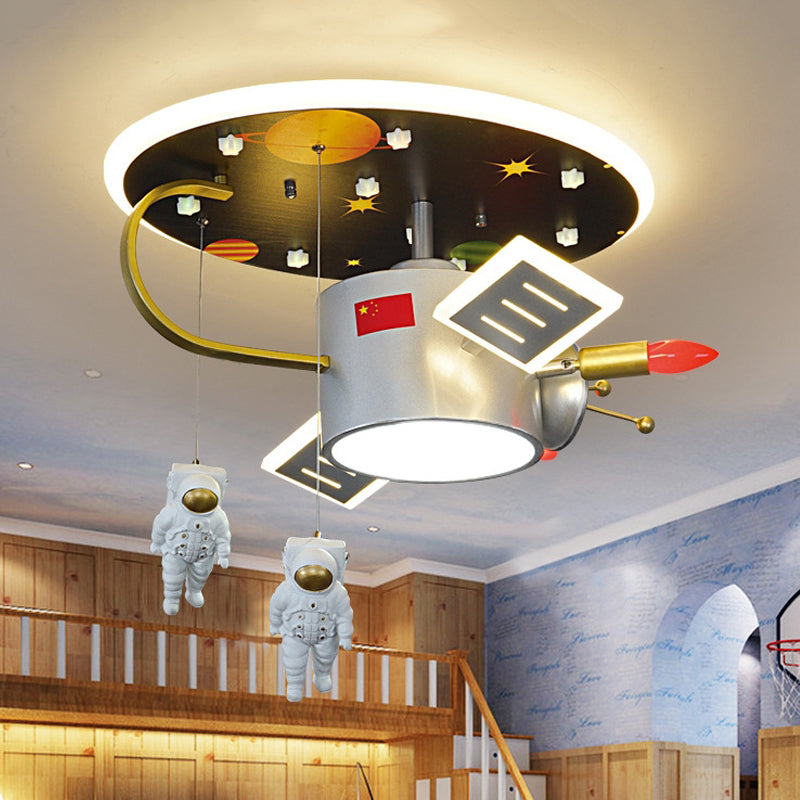 Cartoon LED Flush Mount Lighting Nickel Astronaut and Space Missile Ceiling Lamp with Metal Shade Nickel Clearhalo 'Ceiling Lights' 'Close To Ceiling Lights' 'Close to ceiling' 'Flush mount' Lighting' 758334