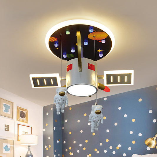 Cartoon LED Flush Mount Lighting Nickel Astronaut and Space Missile Ceiling Lamp with Metal Shade Clearhalo 'Ceiling Lights' 'Close To Ceiling Lights' 'Close to ceiling' 'Flush mount' Lighting' 758335